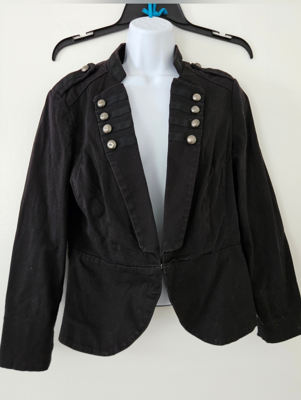 H&M Womens Military Band Jacket 12 Black Steampunk Indie Fitted Peplum Goth Punk